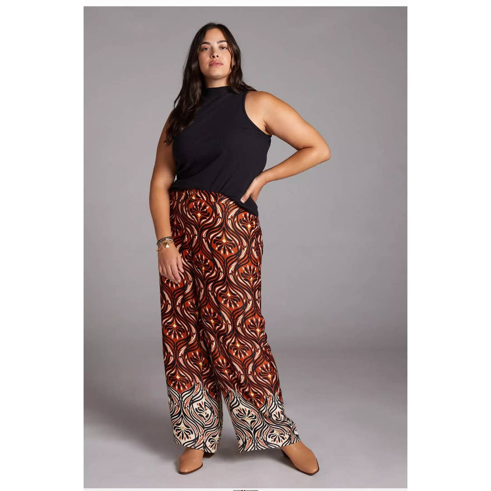 New Anthropologie Breezy Printed Straight Pants $120 PLUS 16W Brown Motif